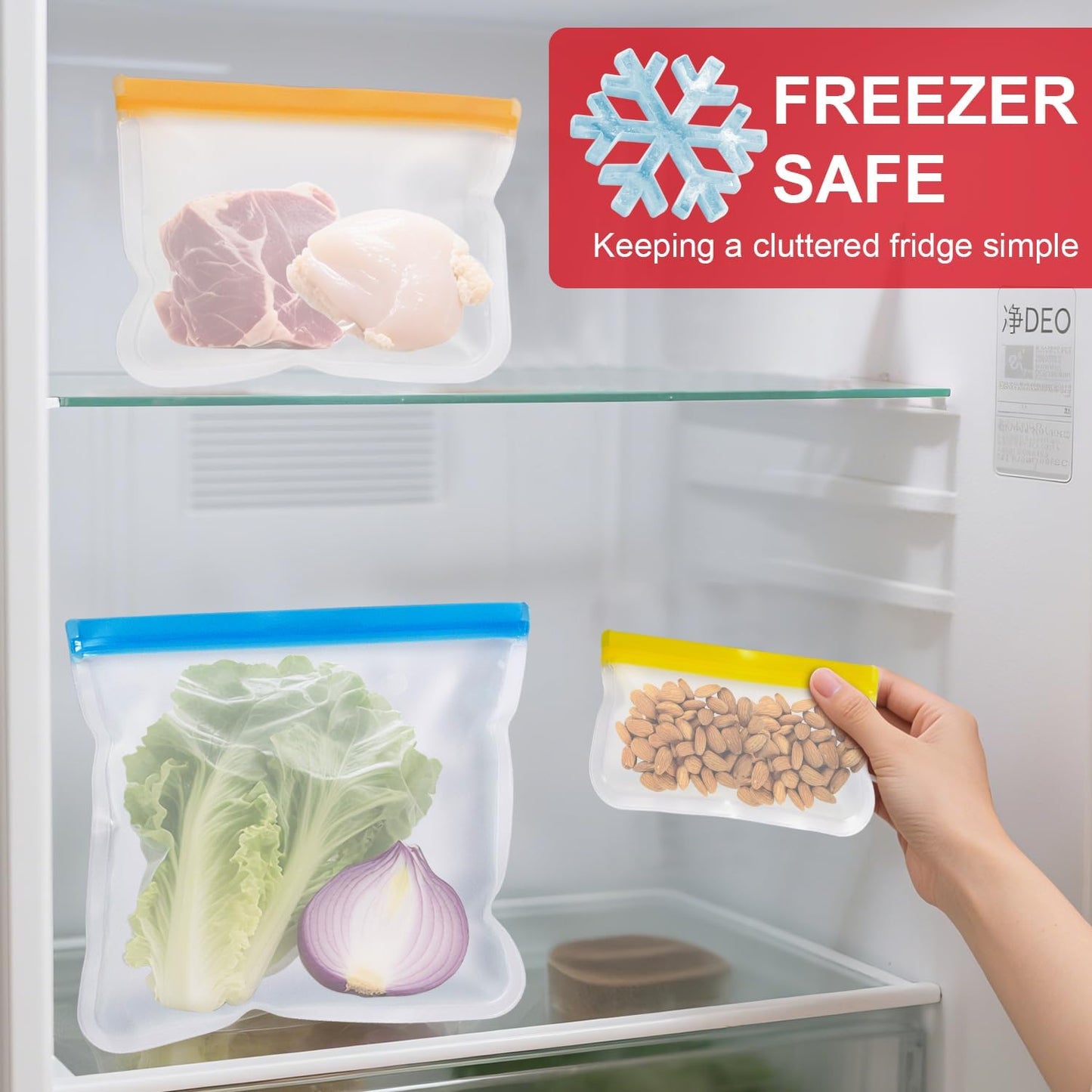 Reusable Food Storage Silicone Bags, Reusable food storage bags, Leakproof Freezer, BPA Free, 1 Yellow Snack Bags, for Home Kitchen, Marinate Food Travel, Fridge Organization