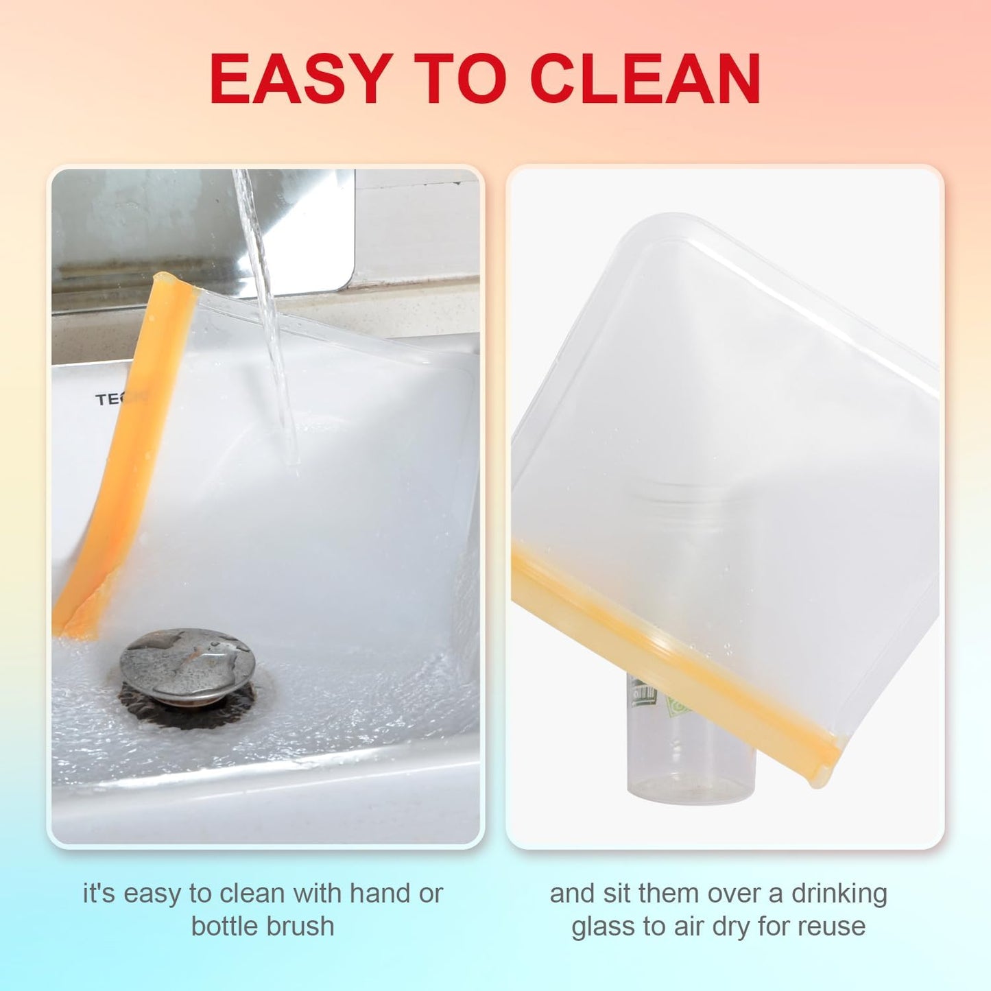 Reusable Food Storage Silicone Bags, Reusable food storage bags, Leakproof Freezer, BPA Free, 1 Yellow Snack Bags, for Home Kitchen, Marinate Food Travel, Fridge Organization
