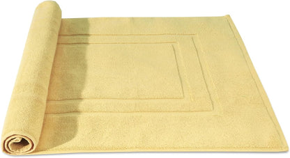 Feather & Stitch 2 Piece Towel Like Bath Mats (30x21 Inch) 100% Cotton Terry Bath Mats, Bathroom Shower Floor Mats [NOT A Bathroom Rug], Soft Absorbent Washable Mats - Yellow
