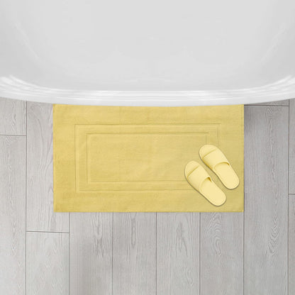 Feather & Stitch 2 Piece Towel Like Bath Mats (30x21 Inch) 100% Cotton Terry Bath Mats, Bathroom Shower Floor Mats [NOT A Bathroom Rug], Soft Absorbent Washable Mats - Yellow