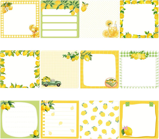 12 Pads Lemon Sticky Notes Set 240 Sheets Yellow Lemon Slice Themed Self Adhesive Memo Pads Fresh Fruit Design Sticky Notepads for Coworkers Gift Office Meeting Note Taking School Classroom, 3x3 Inch
