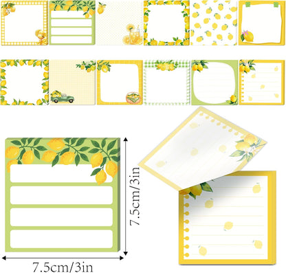 12 Pads Lemon Sticky Notes Set 240 Sheets Yellow Lemon Slice Themed Self Adhesive Memo Pads Fresh Fruit Design Sticky Notepads for Coworkers Gift Office Meeting Note Taking School Classroom, 3x3 Inch