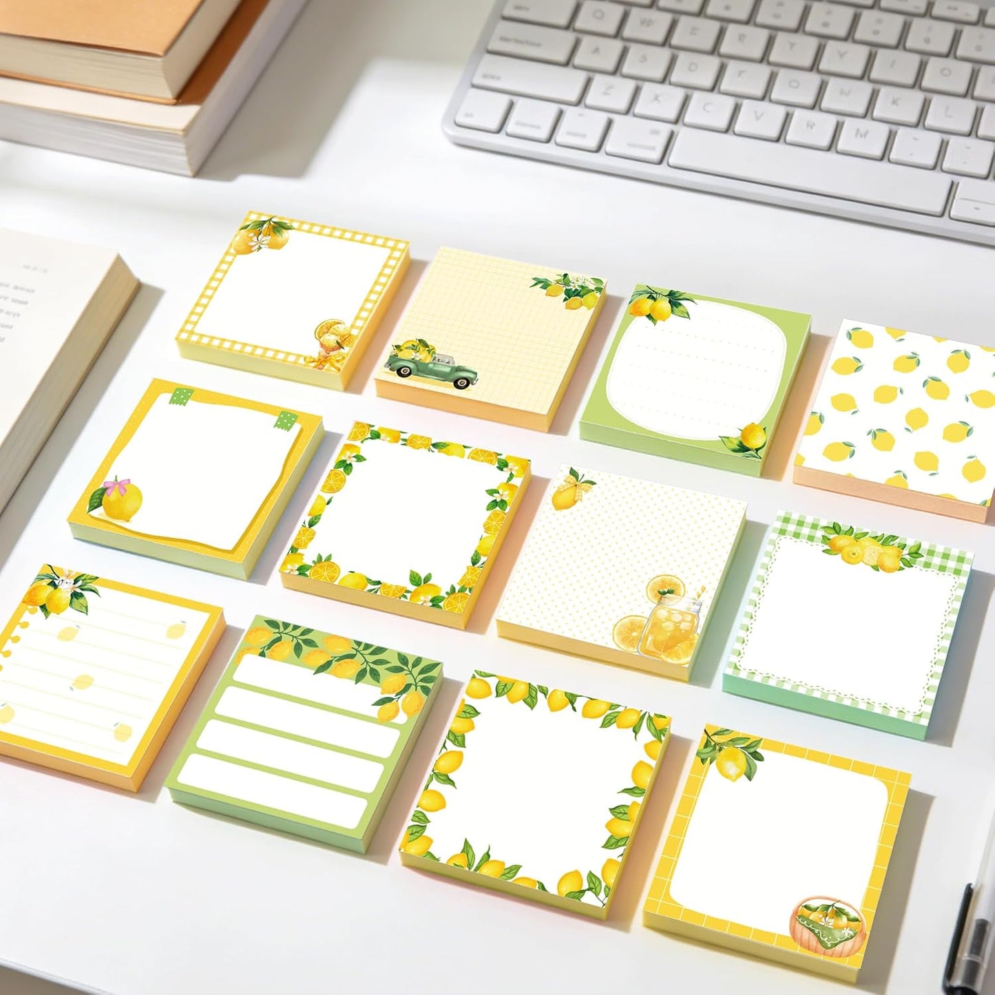 12 Pads Lemon Sticky Notes Set 240 Sheets Yellow Lemon Slice Themed Self Adhesive Memo Pads Fresh Fruit Design Sticky Notepads for Coworkers Gift Office Meeting Note Taking School Classroom, 3x3 Inch