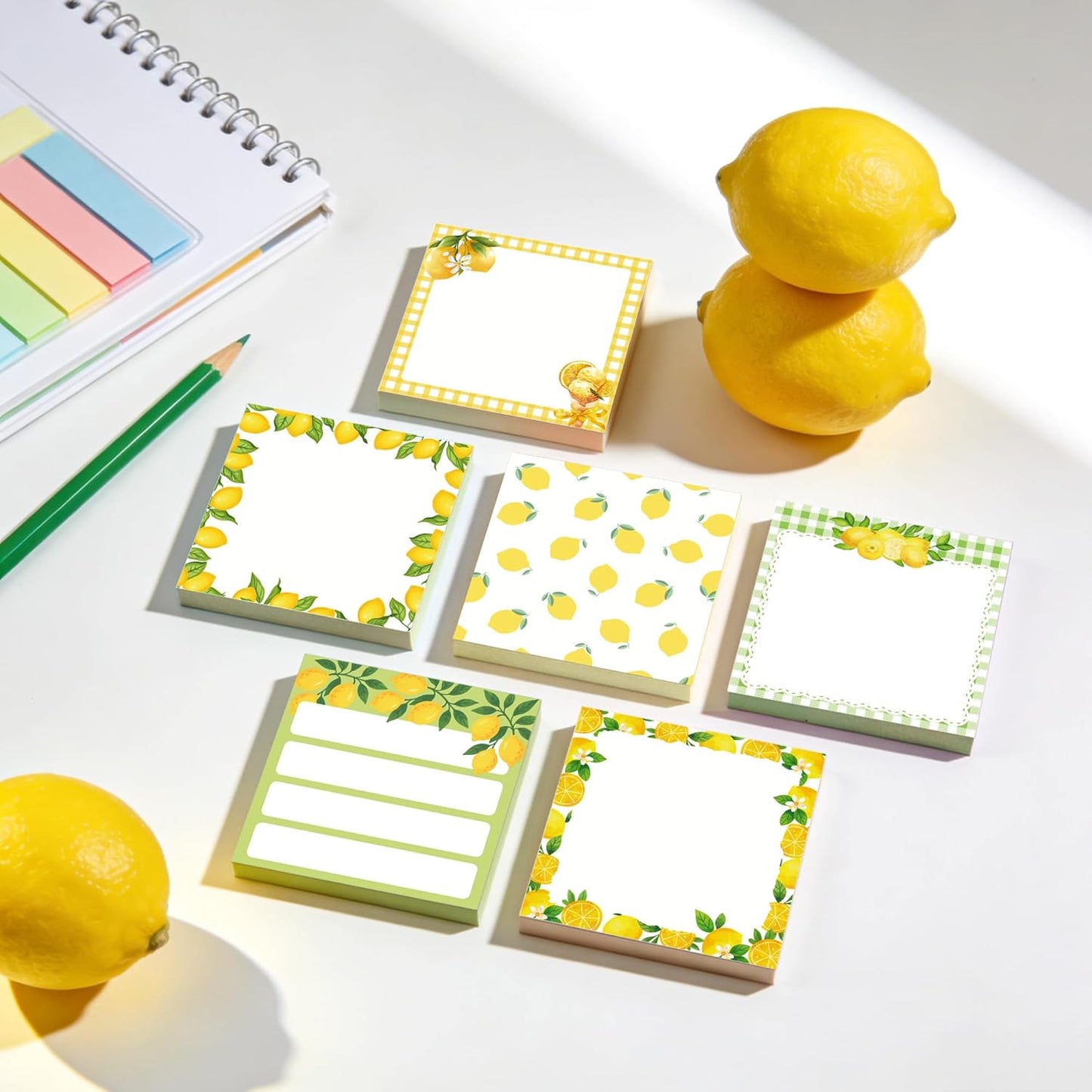 12 Pads Lemon Sticky Notes Set 240 Sheets Yellow Lemon Slice Themed Self Adhesive Memo Pads Fresh Fruit Design Sticky Notepads for Coworkers Gift Office Meeting Note Taking School Classroom, 3x3 Inch