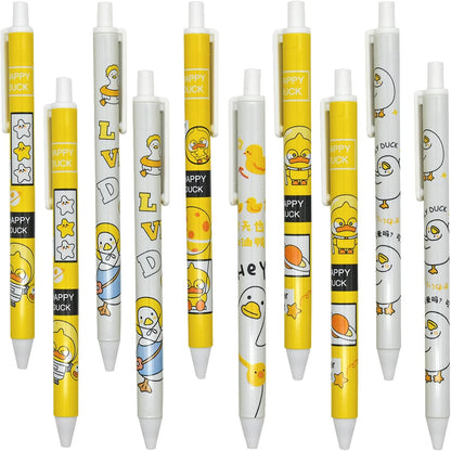 42PCS Little Yellow Duck Pens Happy Lovely Duck Retractable Gel Pens Novelty Animal Rollerball Pen Black Ink For School Supplies Office Party Birthday