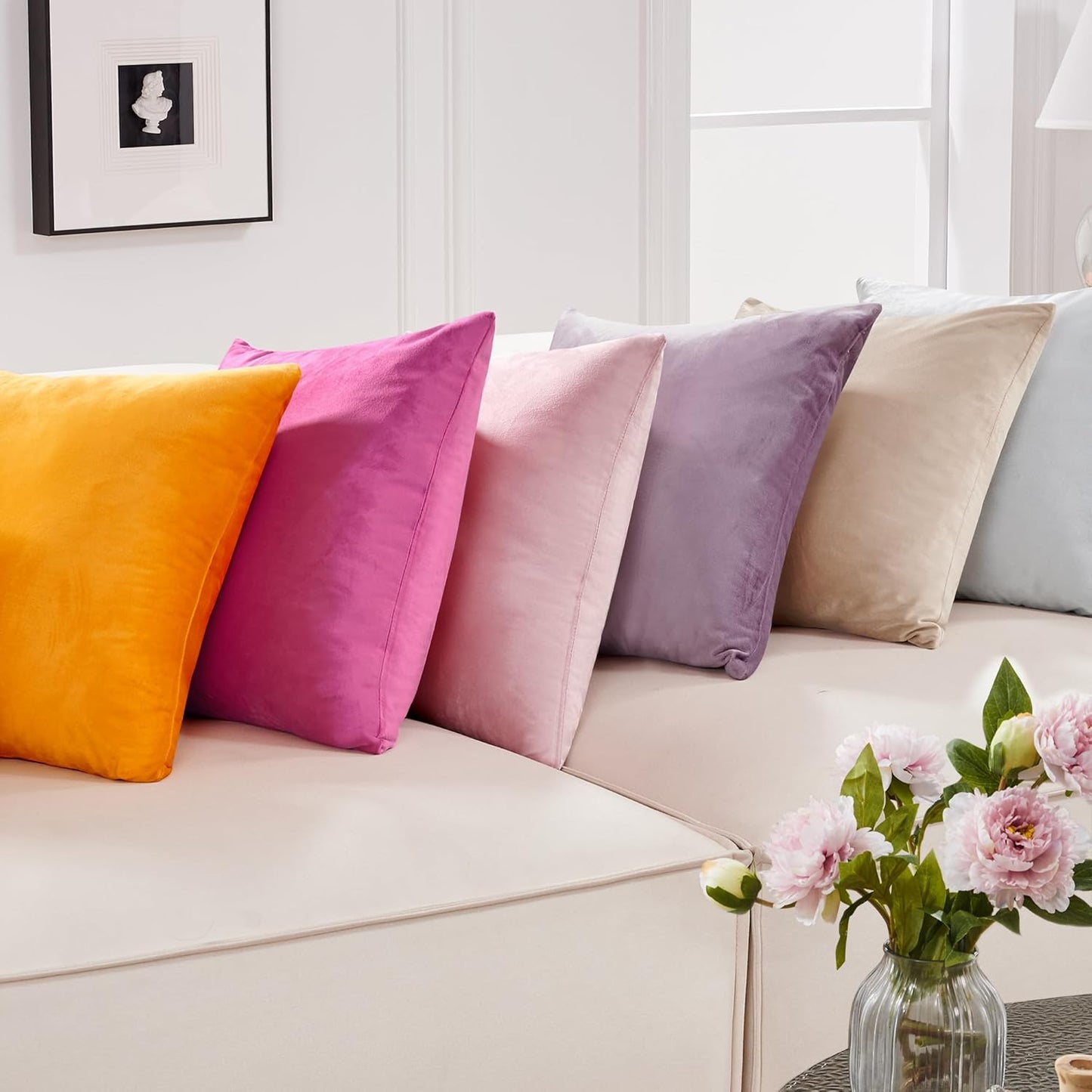Throw Pillow Covers Set of 2, Soft Velvet Decorative Cushion Covers with Hidden Zipper for Couch Sofa Living Room Bedroom, 26x26 Inch, Gold Yellow