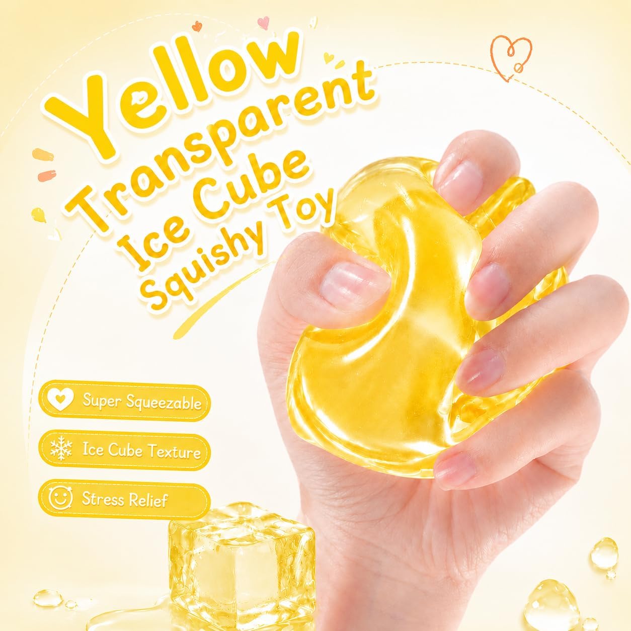 Heavy Duty Squishy Block Toy, 2" Stress Relief Ball, Sensory Fidget Toy for Adults , Calming Desk Accessory and Heavy Squeeze Toy (Yellow Cube)
