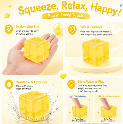 Heavy Duty Squishy Block Toy, 2" Stress Relief Ball, Sensory Fidget Toy for Adults , Calming Desk Accessory and Heavy Squeeze Toy (Yellow Cube)