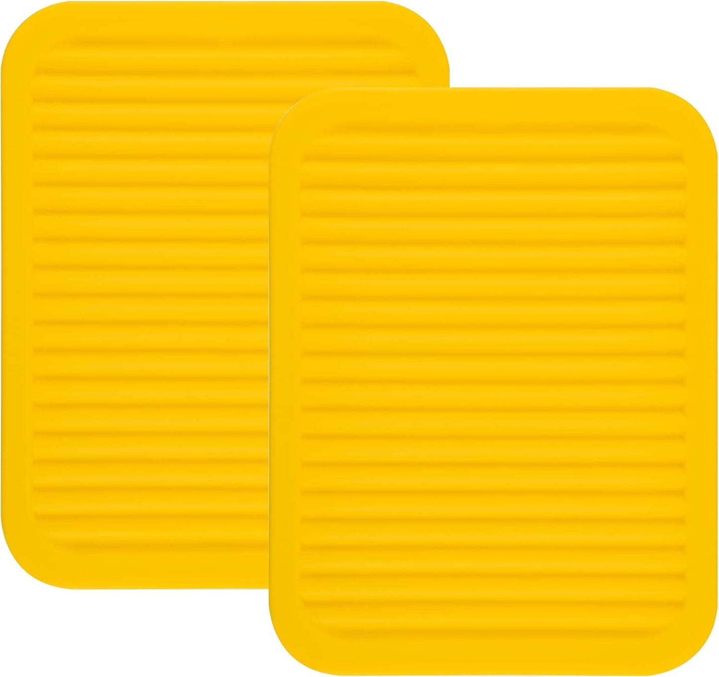 Yellow Silicone Trivet Mat for Hot Pans and PotsS Hot Pads Counter Mat Heat Resistant Table Dish Drying Mat or Placemats 2 Pack, Rectangular Trivets Mats 9x12 Inches