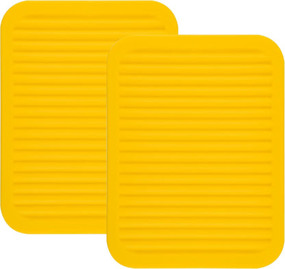 Yellow Silicone Trivet Mat for Hot Pans and PotsS Hot Pads Counter Mat Heat Resistant Table Dish Drying Mat or Placemats 2 Pack, Rectangular Trivets Mats 9x12 Inches