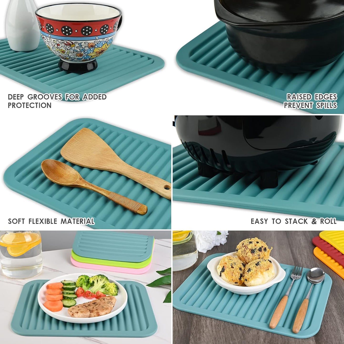 Yellow Silicone Trivet Mat for Hot Pans and PotsS Hot Pads Counter Mat Heat Resistant Table Dish Drying Mat or Placemats 2 Pack, Rectangular Trivets Mats 9x12 Inches