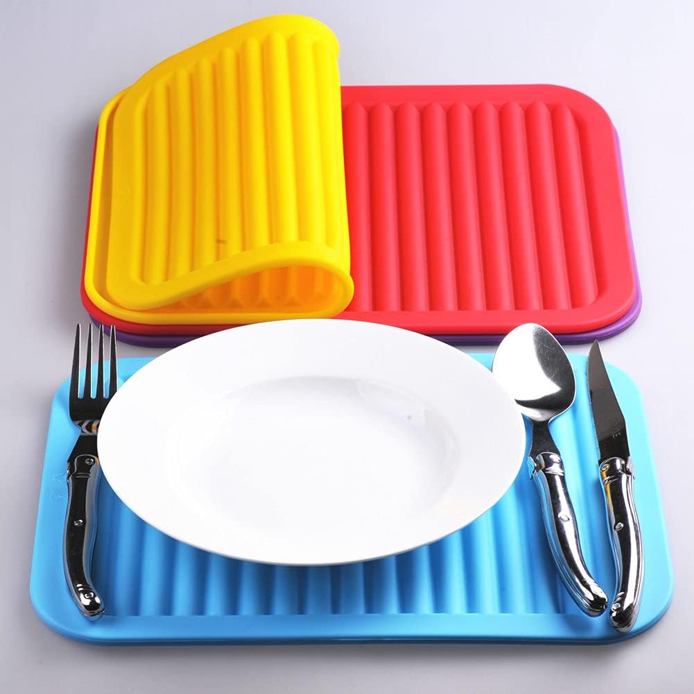 Yellow Silicone Trivet Mat for Hot Pans and PotsS Hot Pads Counter Mat Heat Resistant Table Dish Drying Mat or Placemats 2 Pack, Rectangular Trivets Mats 9x12 Inches