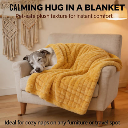 Emotional Support Dog Blanket Yellow, Calming Security Pet Blanket for Anxiety Relief, Ultra Soft Faux Rabbit Fur Plush Throw, Warm Washable Comfort Blanket for Sofa, Crate, Kennel Use (28 * 39 in)