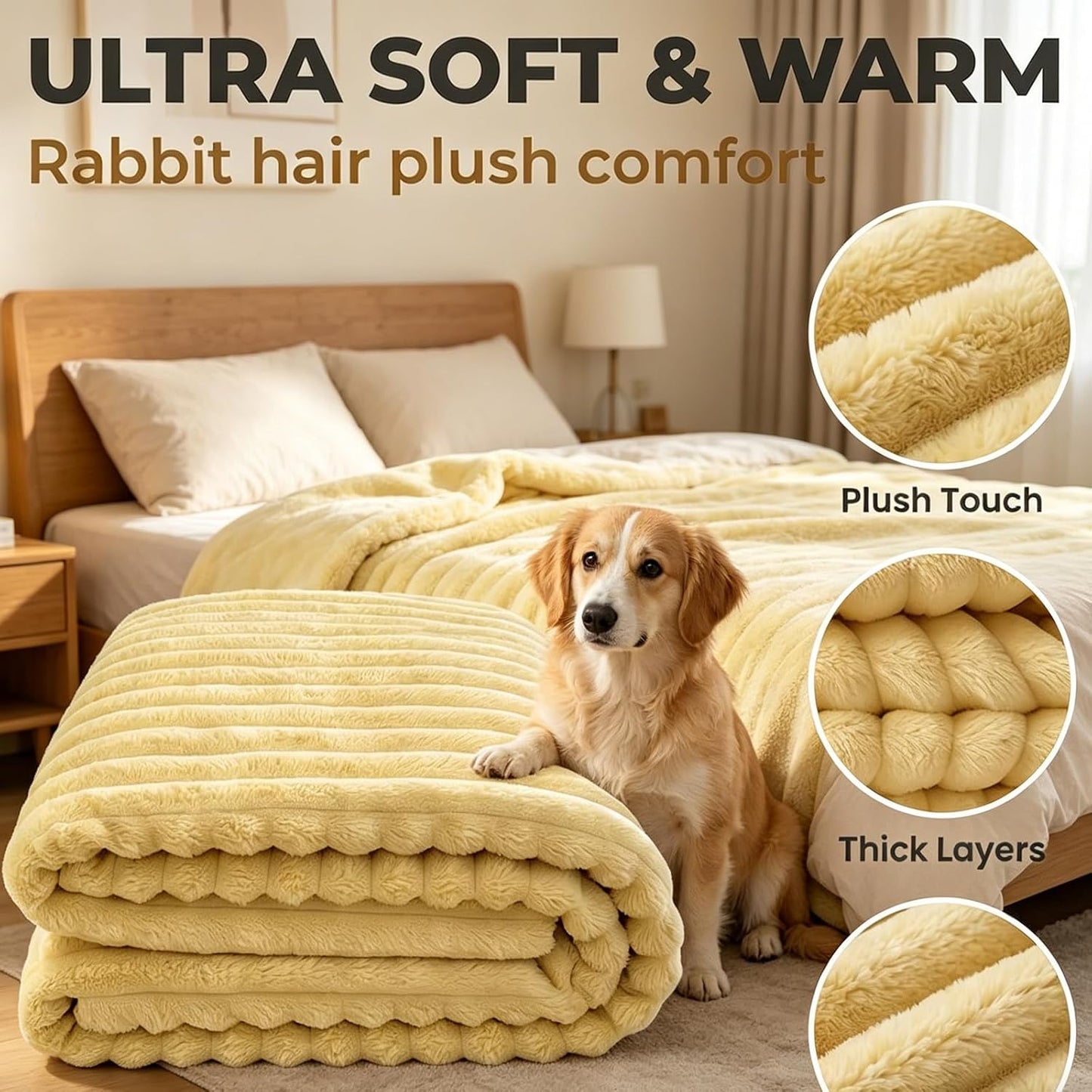 Emotional Support Dog Blanket Yellow, Calming Security Pet Blanket for Anxiety Relief, Ultra Soft Faux Rabbit Fur Plush Throw, Warm Washable Comfort Blanket for Sofa, Crate, Kennel Use (28 * 39 in)