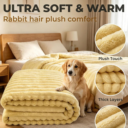 Emotional Support Dog Blanket Yellow, Calming Security Pet Blanket for Anxiety Relief, Ultra Soft Faux Rabbit Fur Plush Throw, Warm Washable Comfort Blanket for Sofa, Crate, Kennel Use (28 * 39 in)