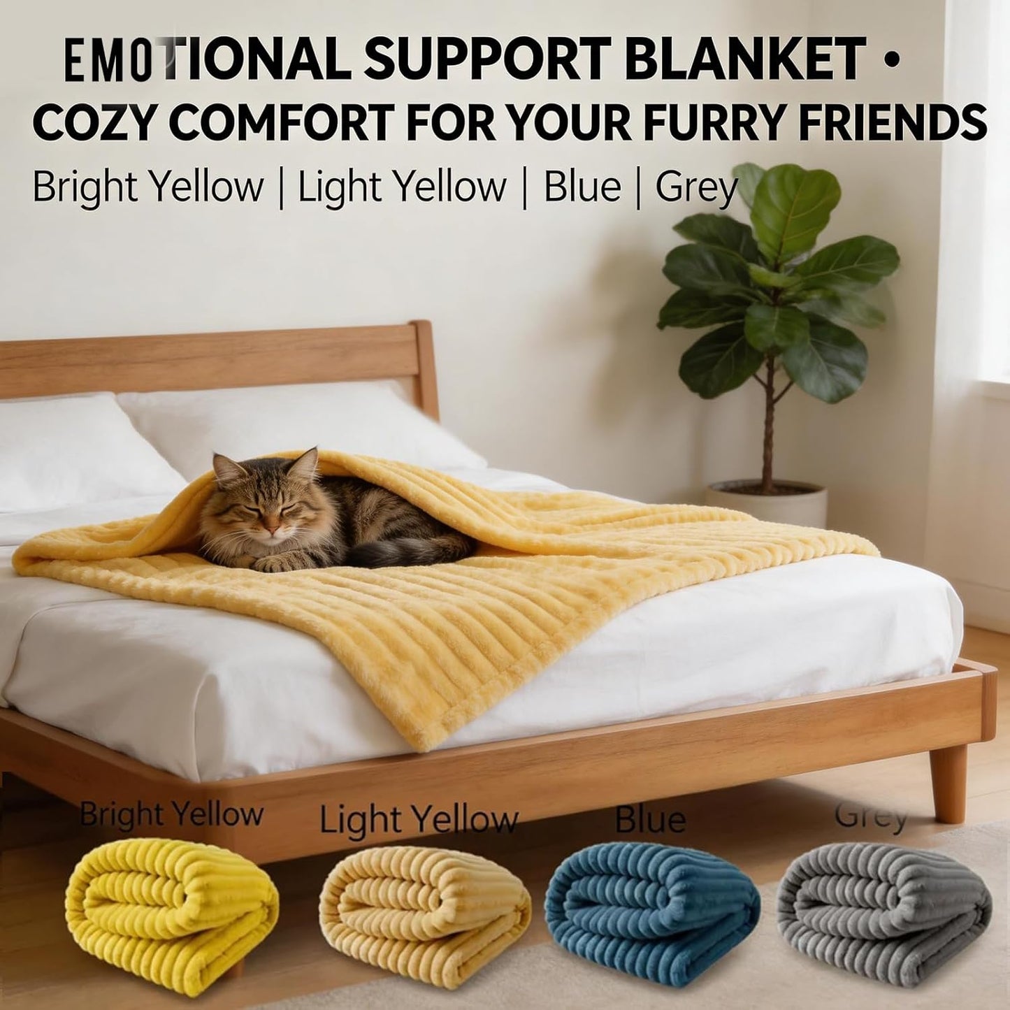 Emotional Support Dog Blanket Yellow, Calming Security Pet Blanket for Anxiety Relief, Ultra Soft Faux Rabbit Fur Plush Throw, Warm Washable Comfort Blanket for Sofa, Crate, Kennel Use (28 * 39 in)