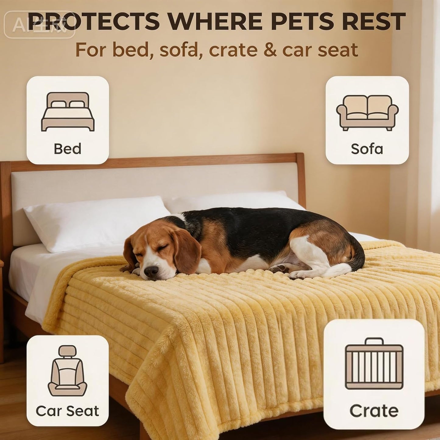 Emotional Support Dog Blanket Yellow, Calming Security Pet Blanket for Anxiety Relief, Ultra Soft Faux Rabbit Fur Plush Throw, Warm Washable Comfort Blanket for Sofa, Crate, Kennel Use (28 * 39 in)
