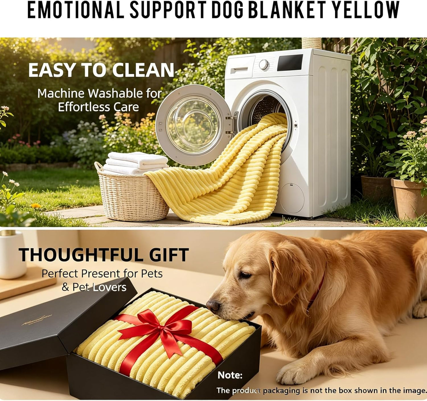 Emotional Support Dog Blanket Yellow, Calming Security Pet Blanket for Anxiety Relief, Ultra Soft Faux Rabbit Fur Plush Throw, Warm Washable Comfort Blanket for Sofa, Crate, Kennel Use (28 * 39 in)