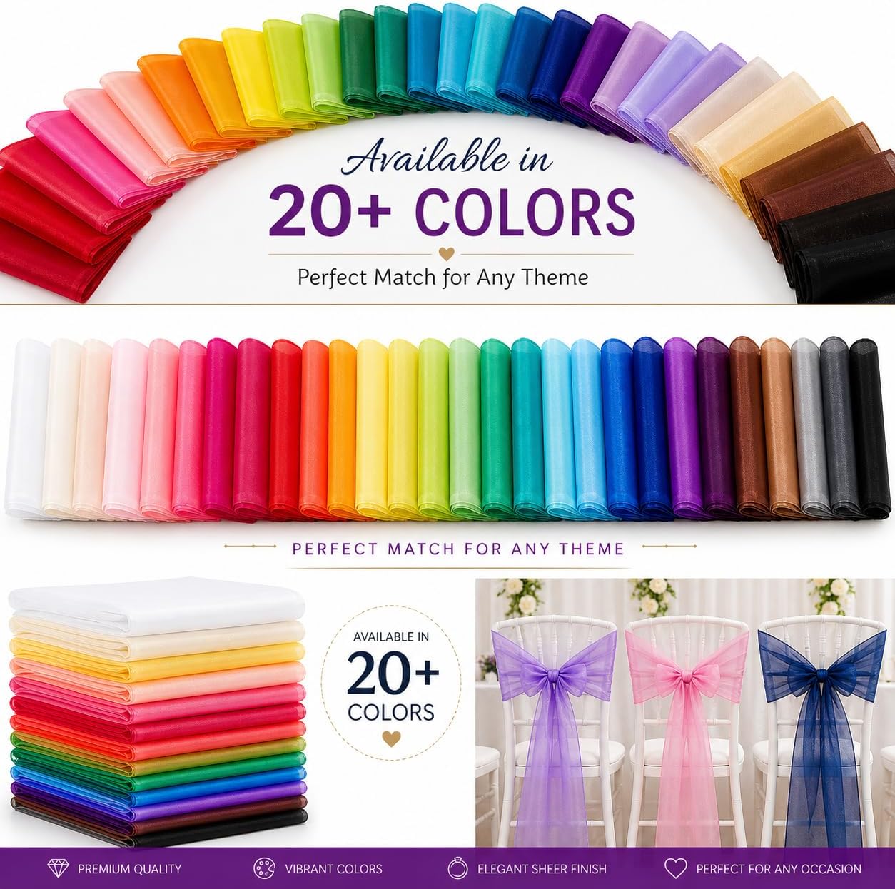 Organza Chair Bow Sash Décor Bows Sashes for Wedding Reception Events Banquets Decoration - (Pack of 25, Yellow)