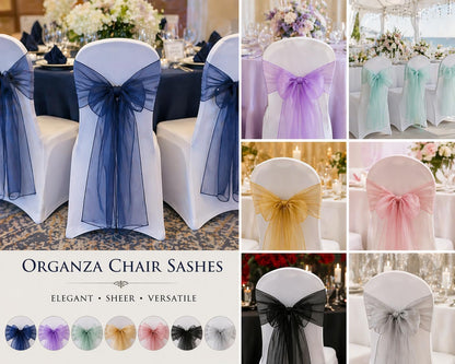 Organza Chair Bow Sash Décor Bows Sashes for Wedding Reception Events Banquets Decoration - (Pack of 25, Yellow)