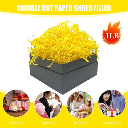 Lemon Yellow Crinkle Cut Paper Shred Filler, 1 LB Basket Filler Shredded Paper, Confetti Stuffing for Basket Filling, Weddings, Halloween, Christmas, Birthdays, Gift Wrapping, Stuffer Party Supplies