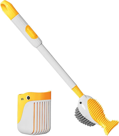 Upgrade Toilet Brush with Soap Dispenser, Cute Fish Shaped Dual Bristles Toilet Bowl Cleaner Brush with Ventilated Holder, Wall Mount Suction Cup No Drill Bathroom Toilet Cleaning Brush (Yellow)