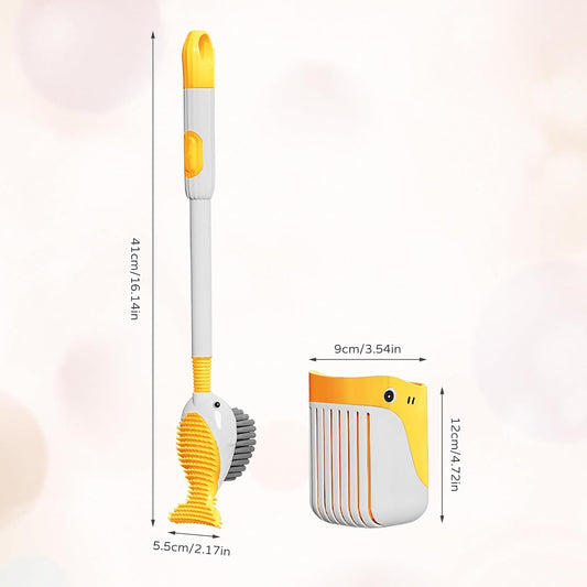 Upgrade Toilet Brush with Soap Dispenser, Cute Fish Shaped Dual Bristles Toilet Bowl Cleaner Brush with Ventilated Holder, Wall Mount Suction Cup No Drill Bathroom Toilet Cleaning Brush (Yellow)