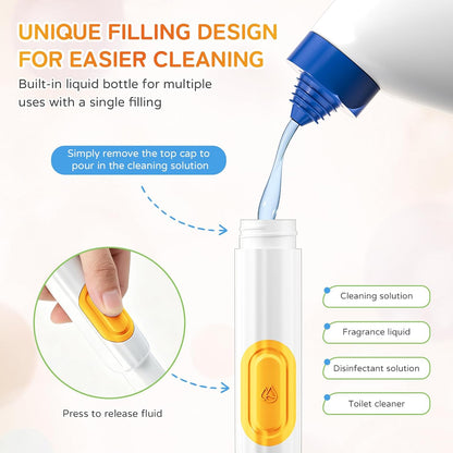Upgrade Toilet Brush with Soap Dispenser, Cute Fish Shaped Dual Bristles Toilet Bowl Cleaner Brush with Ventilated Holder, Wall Mount Suction Cup No Drill Bathroom Toilet Cleaning Brush (Yellow)
