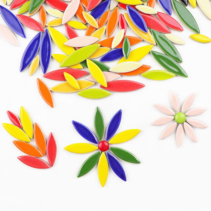 Leaf Petal Ceramic Mosaic Tiles for Crafts, 500g/1.1LB Irregular Mosaic Pieces, Petal Mosaic Tiles DIY Mosaic Making Stones for Craft Hobby Arts Wall Decoration (Yellow)