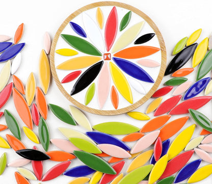 Leaf Petal Ceramic Mosaic Tiles for Crafts, 500g/1.1LB Irregular Mosaic Pieces, Petal Mosaic Tiles DIY Mosaic Making Stones for Craft Hobby Arts Wall Decoration (Yellow)