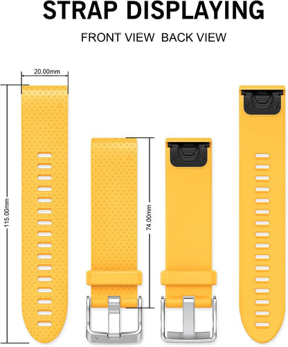 Compatible Fenix 5S Watch Band Fenix 6S Quickfit Soft Silicone Replacement Strap for Fenix 8 43mm/Fenix 5S Plus/Fenix 6S Pro/Fenix 7S/D2 Delta S Smartwatch(Silver Buckle-Yellow)