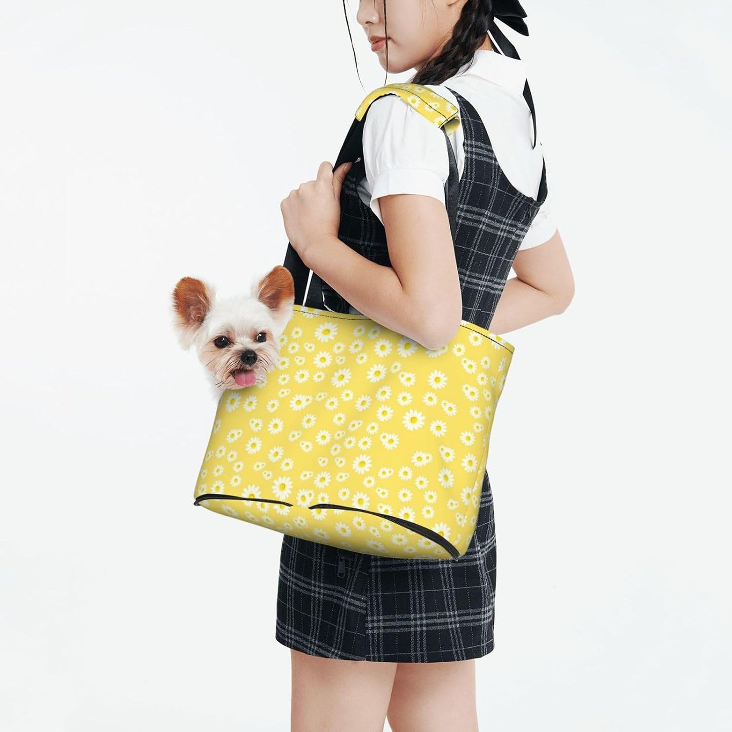 Yellow Daisy Flower Dog Purse Carrier for Dogs Cats Rabbits Portable Pet Tote Bag Lightweight Pet Sling Carriers with Crossbody Strap Up to 6lbs