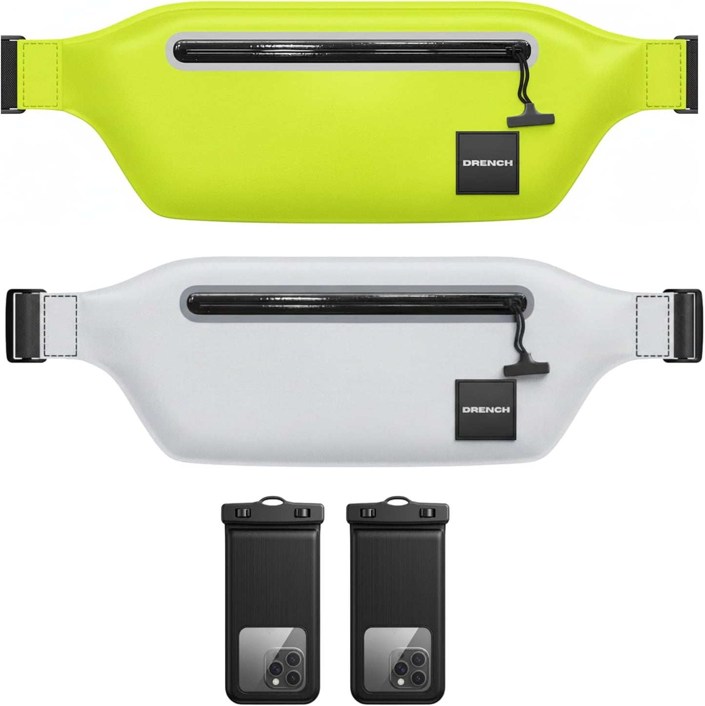 boating essentials kit – Yellow + White Waterproof Fanny Pack Bundle, 2 Submersible Phone Pouches + Floating Cases