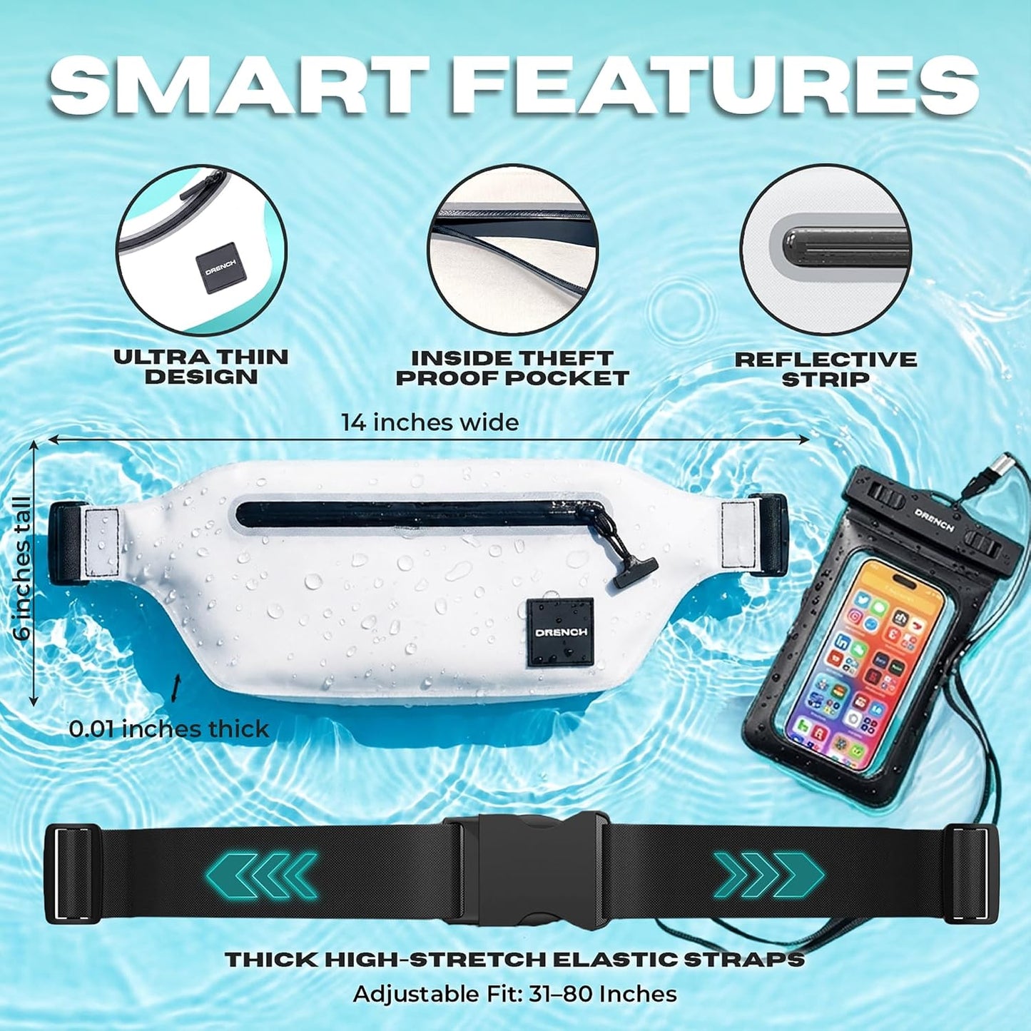 boating essentials kit – Yellow + White Waterproof Fanny Pack Bundle, 2 Submersible Phone Pouches + Floating Cases