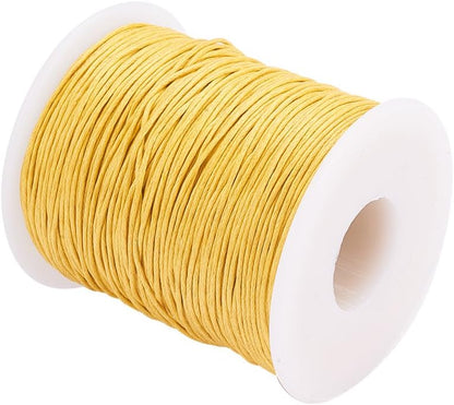 1mm Waxed Cotton Cord, 100 Yards Yellow Waxed Thread Beading String for Bracelet, Necklace, Jewelry, Waist Beads Making, Crafting, Macrame
