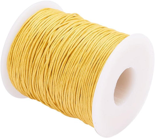 1mm Waxed Cotton Cord, 100 Yards Yellow Waxed Thread Beading String for Bracelet, Necklace, Jewelry, Waist Beads Making, Crafting, Macrame