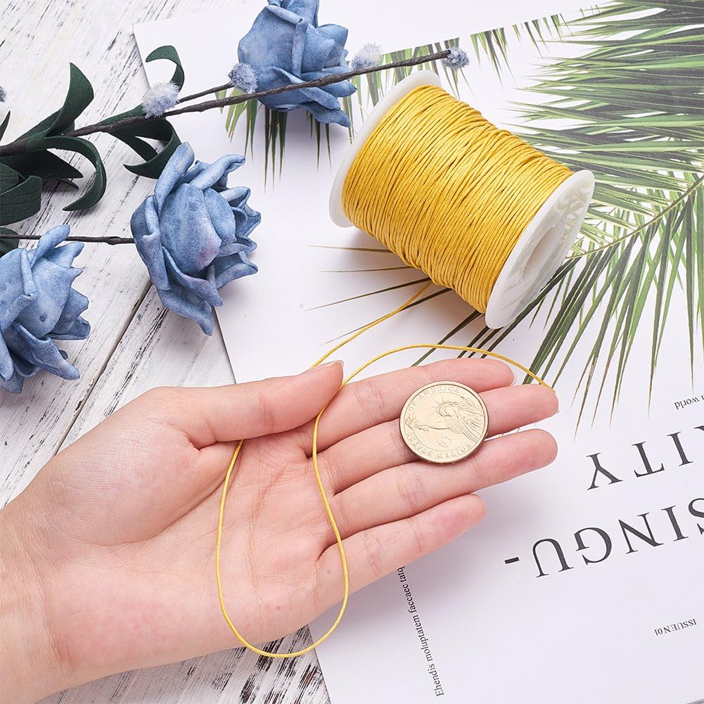 1mm Waxed Cotton Cord, 100 Yards Yellow Waxed Thread Beading String for Bracelet, Necklace, Jewelry, Waist Beads Making, Crafting, Macrame