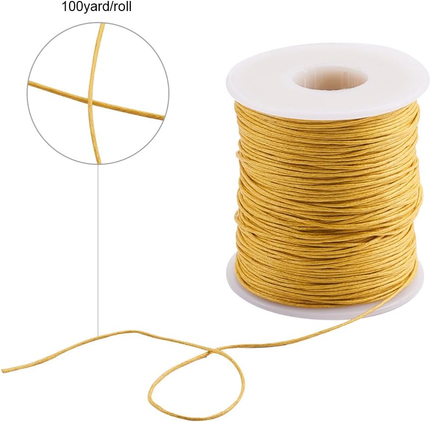 1mm Waxed Cotton Cord, 100 Yards Yellow Waxed Thread Beading String for Bracelet, Necklace, Jewelry, Waist Beads Making, Crafting, Macrame