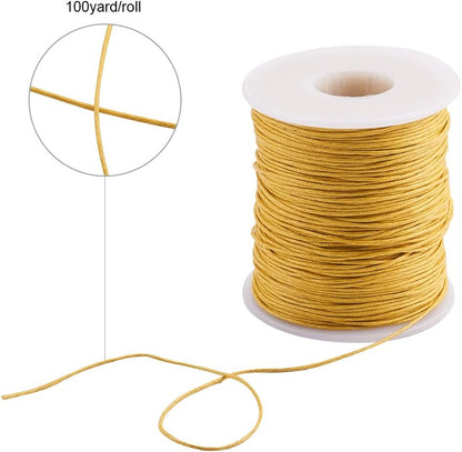 1mm Waxed Cotton Cord, 100 Yards Yellow Waxed Thread Beading String for Bracelet, Necklace, Jewelry, Waist Beads Making, Crafting, Macrame