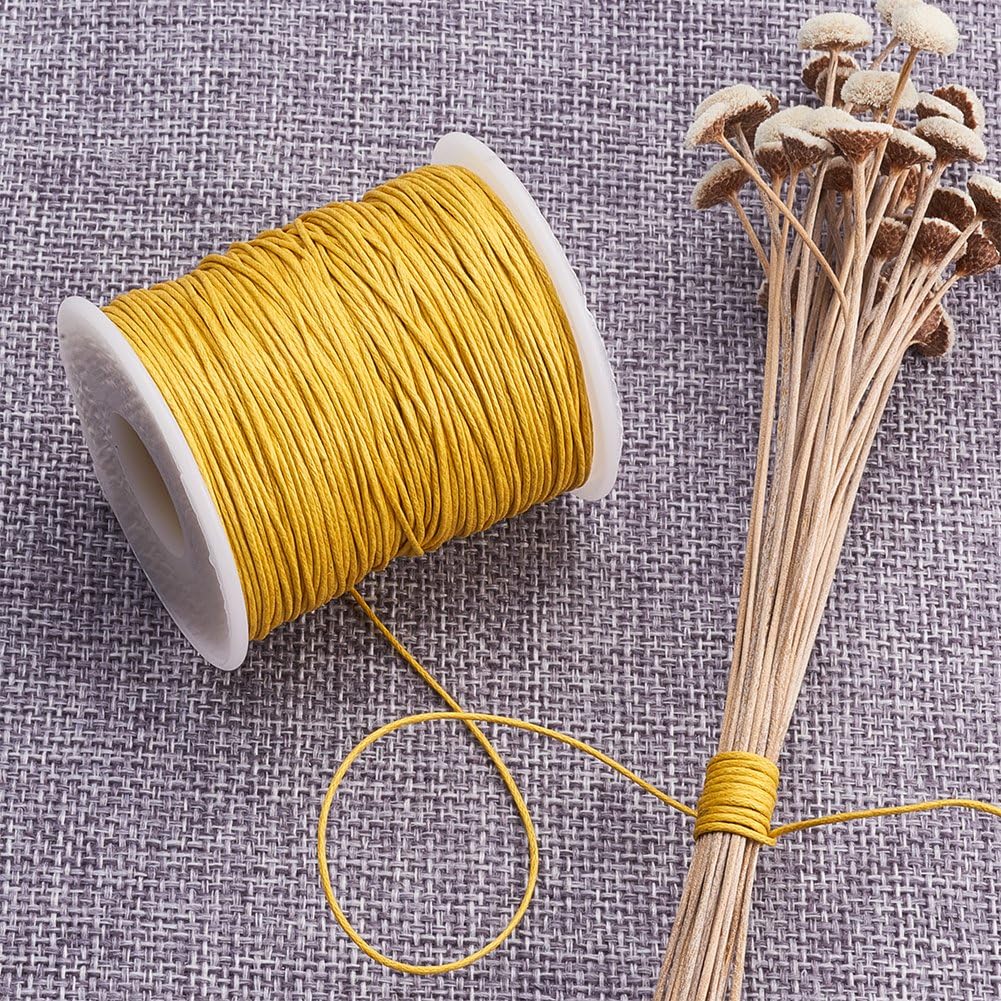 1mm Waxed Cotton Cord, 100 Yards Yellow Waxed Thread Beading String for Bracelet, Necklace, Jewelry, Waist Beads Making, Crafting, Macrame