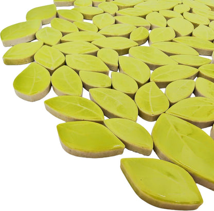 500g/1.1lb Leaf-Shaped Ceramic Mosaic Tiles,Ceramic Mosaic Pieces for Crafts,Mosaic Tiles for Home Decoration or DIY Crafts,Mosaic Making Supplies. (Yellow)