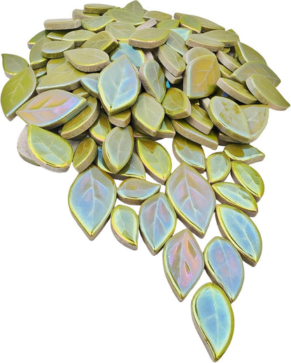 500g/1.1lb Leaf-Shaped Ceramic Mosaic Tiles,Ceramic Mosaic Pieces for Crafts,Mosaic Tiles for Home Decoration or DIY Crafts,Mosaic Making Supplies. (Yellow)