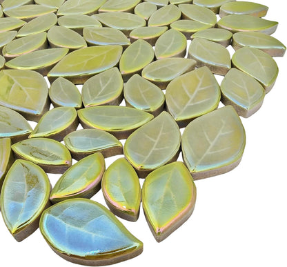 500g/1.1lb Leaf-Shaped Ceramic Mosaic Tiles,Ceramic Mosaic Pieces for Crafts,Mosaic Tiles for Home Decoration or DIY Crafts,Mosaic Making Supplies. (Yellow)