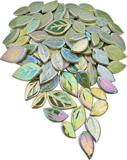 500g/1.1lb Leaf-Shaped Ceramic Mosaic Tiles,Ceramic Mosaic Pieces for Crafts,Mosaic Tiles for Home Decoration or DIY Crafts,Mosaic Making Supplies. (Yellow)
