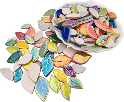 500g/1.1lb Leaf-Shaped Ceramic Mosaic Tiles,Ceramic Mosaic Pieces for Crafts,Mosaic Tiles for Home Decoration or DIY Crafts,Mosaic Making Supplies. (Yellow)