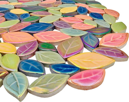 500g/1.1lb Leaf-Shaped Ceramic Mosaic Tiles,Ceramic Mosaic Pieces for Crafts,Mosaic Tiles for Home Decoration or DIY Crafts,Mosaic Making Supplies. (Yellow)