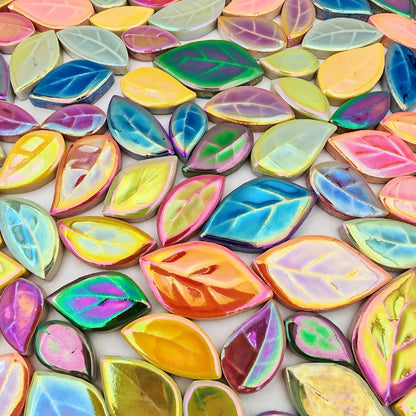 500g/1.1lb Leaf-Shaped Ceramic Mosaic Tiles,Ceramic Mosaic Pieces for Crafts,Mosaic Tiles for Home Decoration or DIY Crafts,Mosaic Making Supplies. (Yellow)
