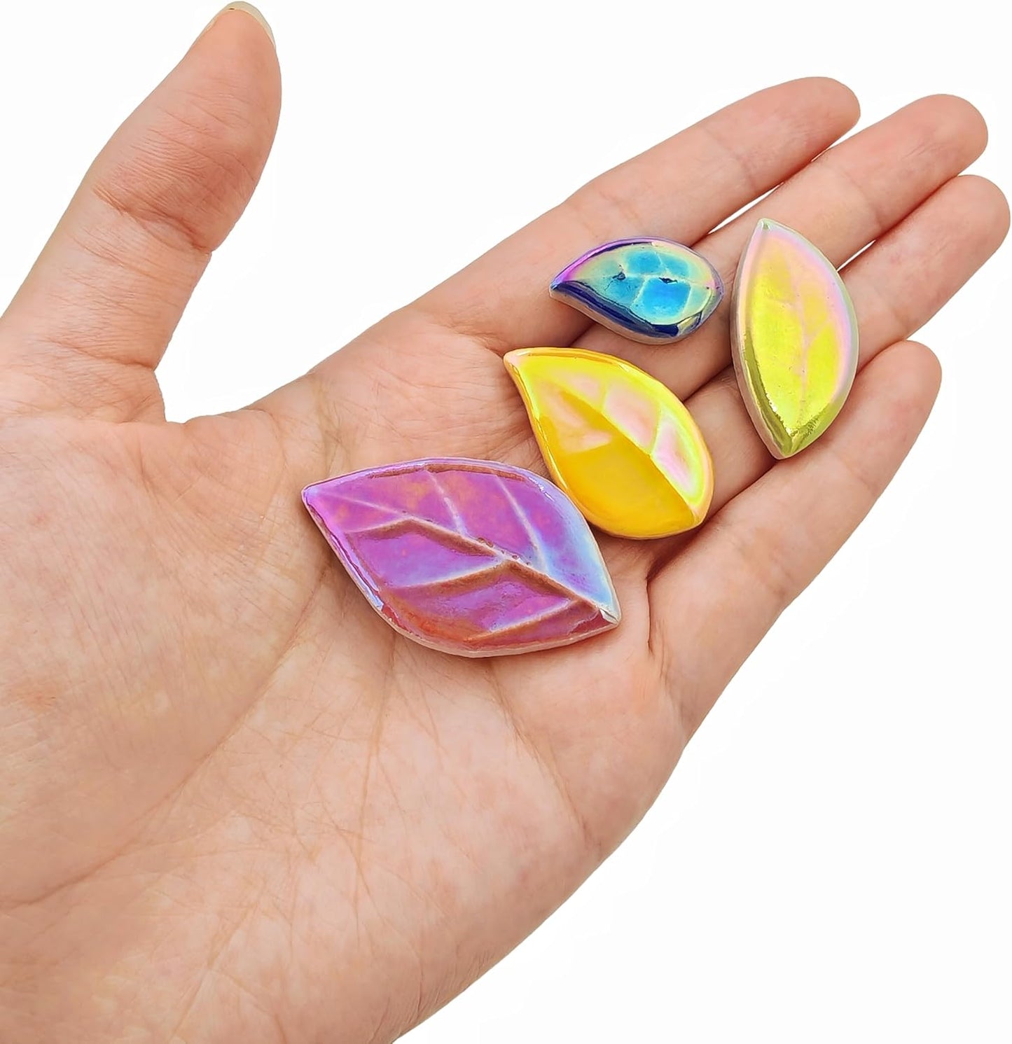 500g/1.1lb Leaf-Shaped Ceramic Mosaic Tiles,Ceramic Mosaic Pieces for Crafts,Mosaic Tiles for Home Decoration or DIY Crafts,Mosaic Making Supplies. (Yellow)
