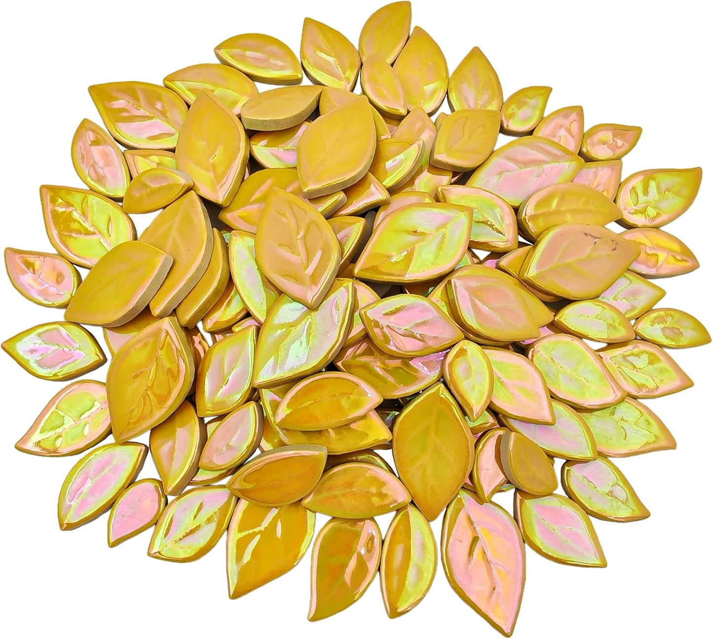 500g/1.1lb Leaf-Shaped Ceramic Mosaic Tiles,Ceramic Mosaic Pieces for Crafts,Mosaic Tiles for Home Decoration or DIY Crafts,Mosaic Making Supplies. (Yellow)