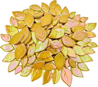 500g/1.1lb Leaf-Shaped Ceramic Mosaic Tiles,Ceramic Mosaic Pieces for Crafts,Mosaic Tiles for Home Decoration or DIY Crafts,Mosaic Making Supplies. (Yellow)